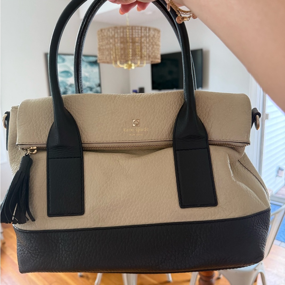Kate Spade Two-Tone Black and Cream Fold-over Leather Bag